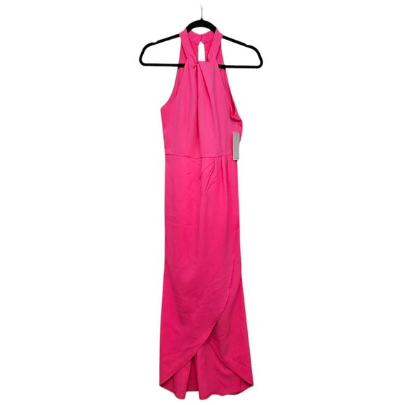 NWT Julia Jordan Midi Dress Women's 2 Fuchsia Pink Knot-Neck Tulip Hem (1111) - Picture 1 of 8